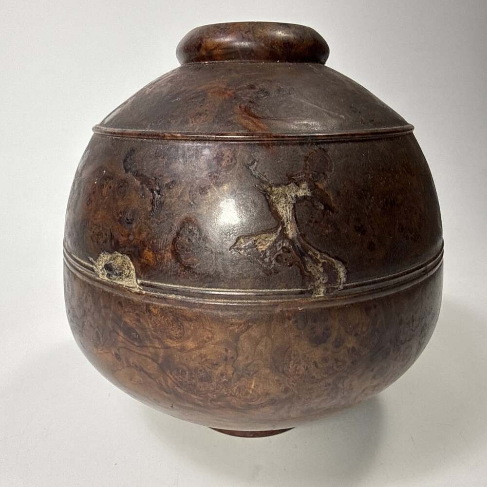 Vtg Hand Turned Wood Burl Vessel Vase Raw Edge Artisan Signed Red Cedar C3 - Picture 8 of 14